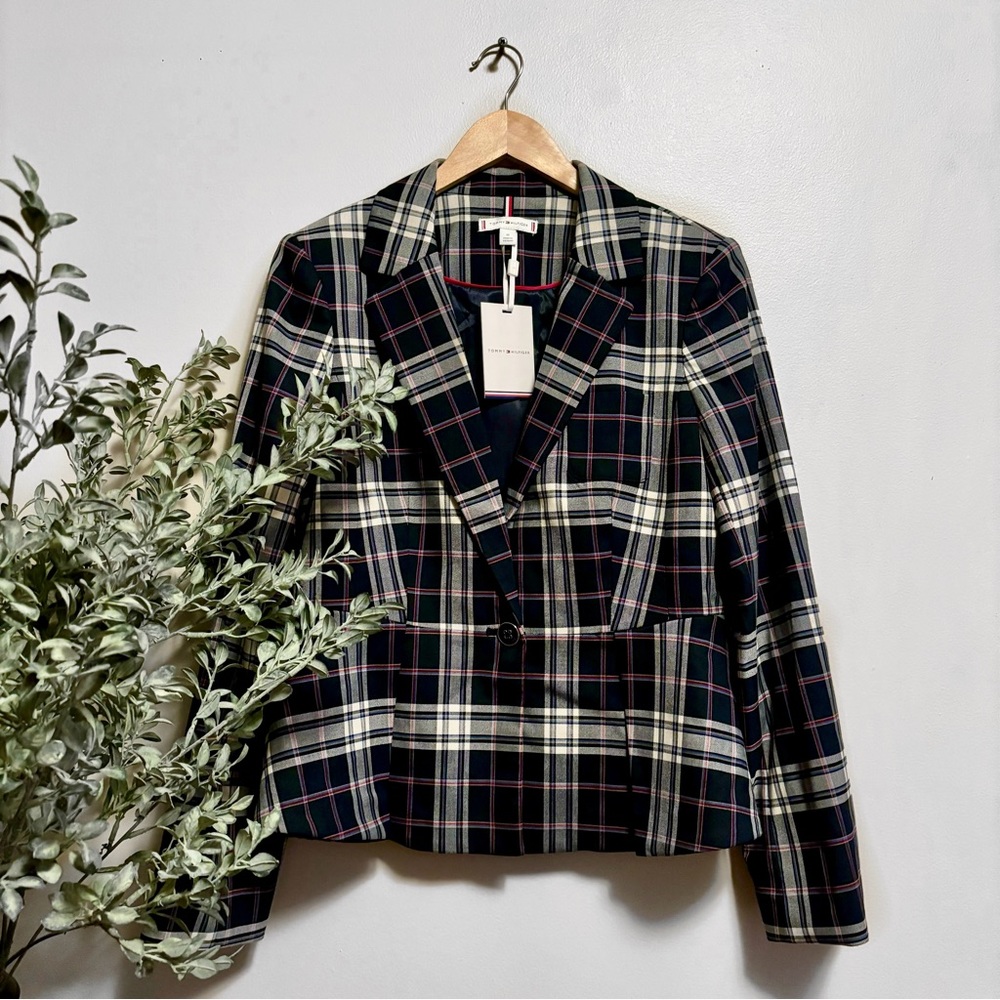 Tommy Hilfiger Plaid One Button Stretch Blazer